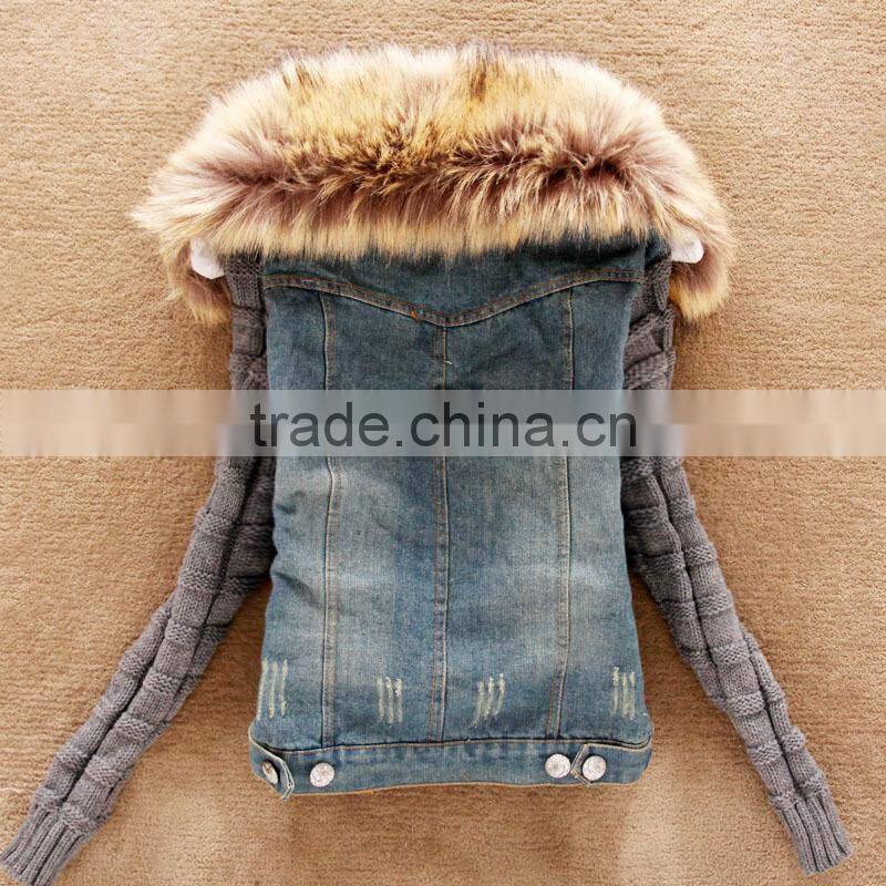 Ladies Winter Warm Hooded Denim jacket Fleece Top