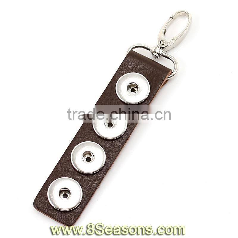 Real Leather Copper Key Chain Coffee W/Lobster Clasp Fit Snap Button,Fashion