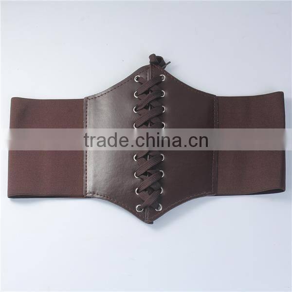 PU Leather Elastic Wide Waist Belt Coffee