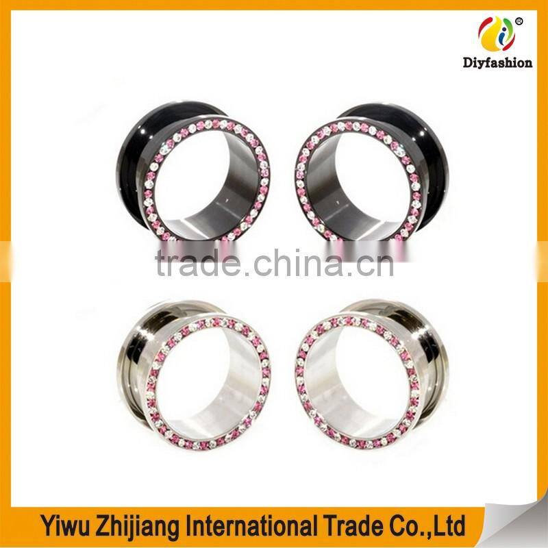 Stainless Steel Multi-Colored Single Row Gem Screwd Flesh Tunnel Ear Tunnels
