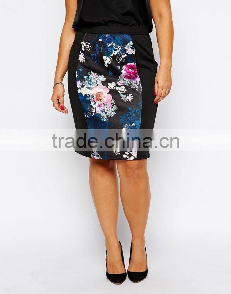 hot selling plus size high-waisted pencil skirt printed pink clove panelled lady skirt