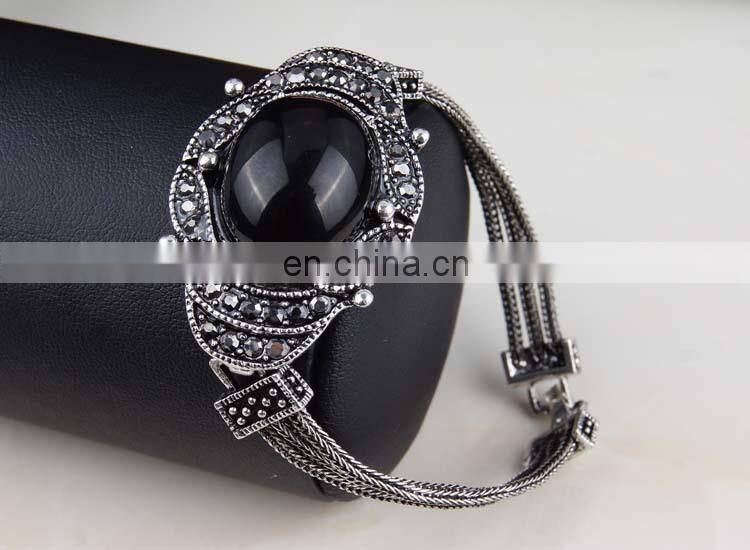 Retro exaggerated alloy multicolor gemstone bracelet, Enamel fashion jewelry bracelets, Onyx Bracelet