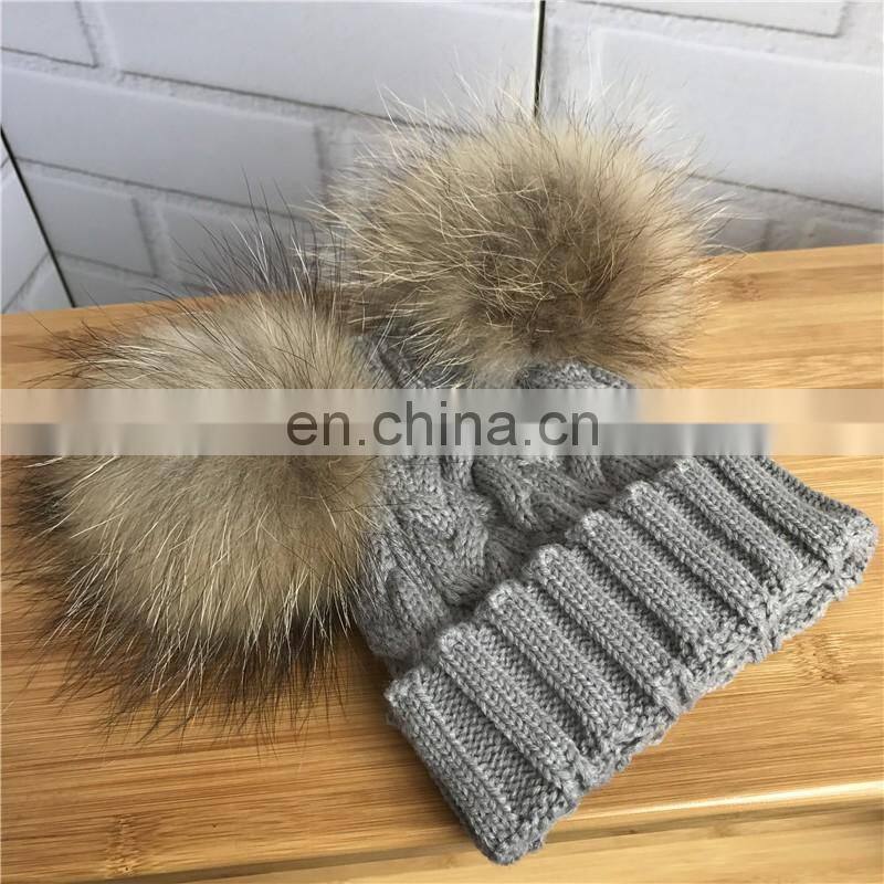 Kids Knitted Hats with Double Fur Balls Baby Cute Winter Warm Beanies Hats Baby Knitted Hat