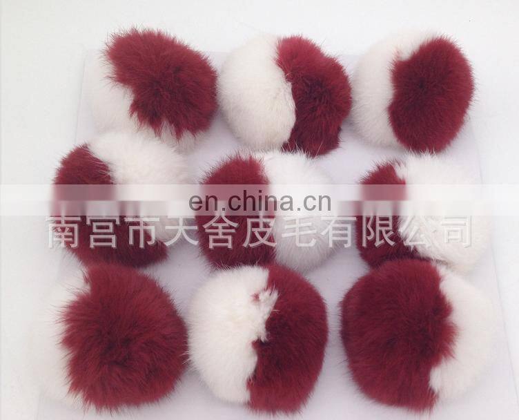 genuine fur trimming for beanie and garment two tone mixed color rabbit fur ball from china