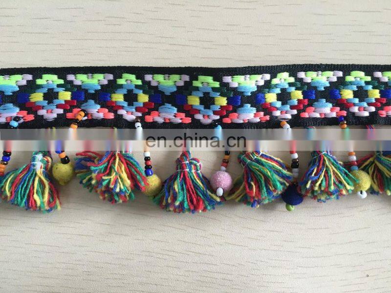 China 2017colorful tape sewing with fringe/tassel yards wholesale pom pom trim