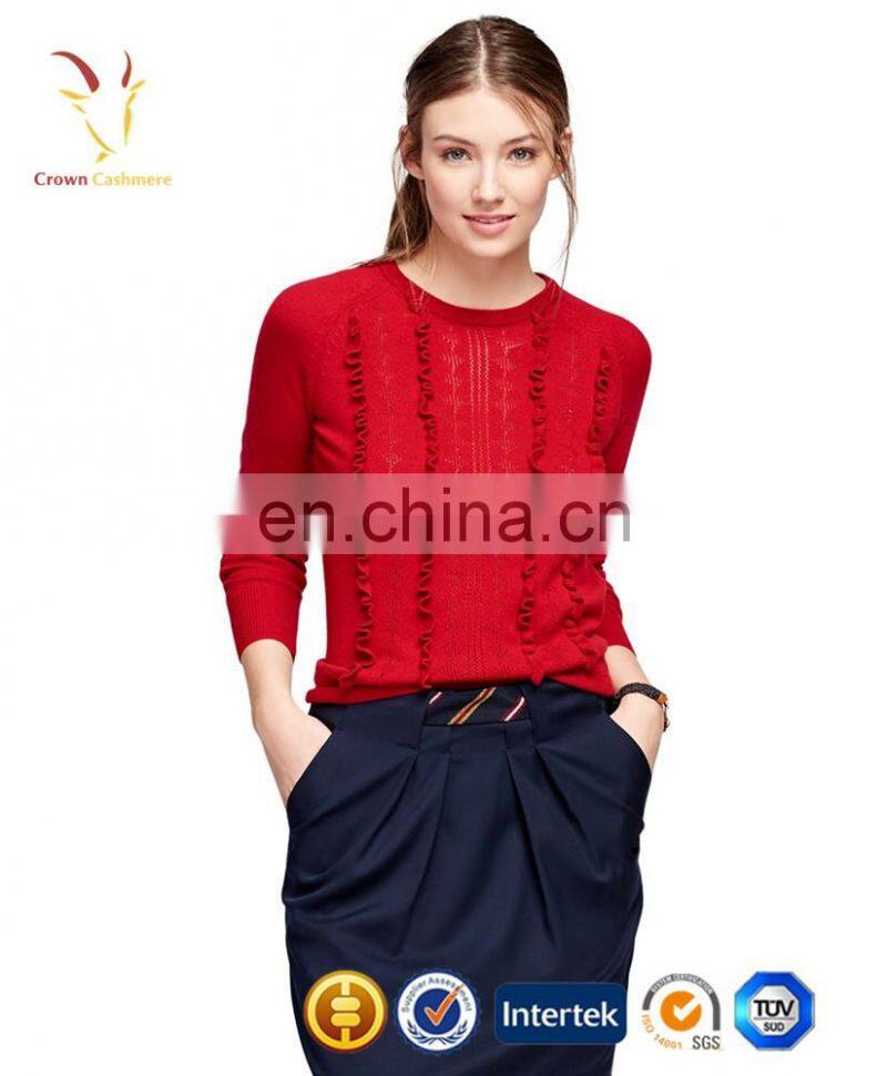 Ladies red fashion pullover 100% cashmere sweater
