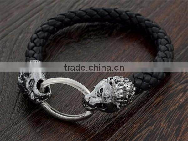 8mm men snakeskin leather oval hasp alloy dragon head bracelet