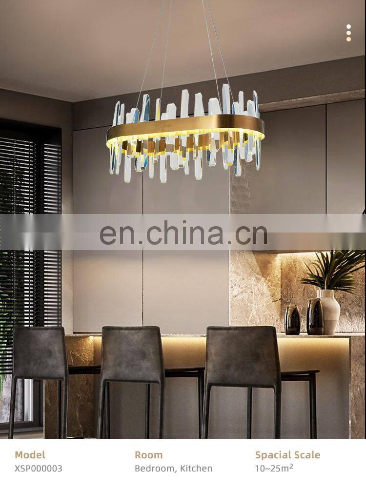 HUAYI Light Luxury Style Living Room Decorative Modern Gold LED Crystal Chandelier Pendant Light