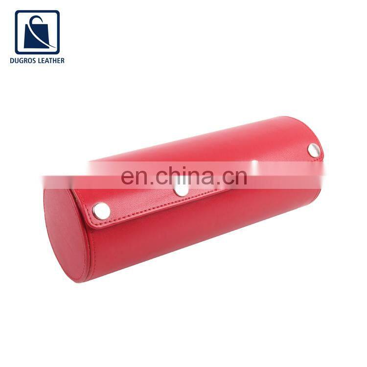 Elegant Design Matching Stitching Button Closure Unisex Genuine Leather Watch Box