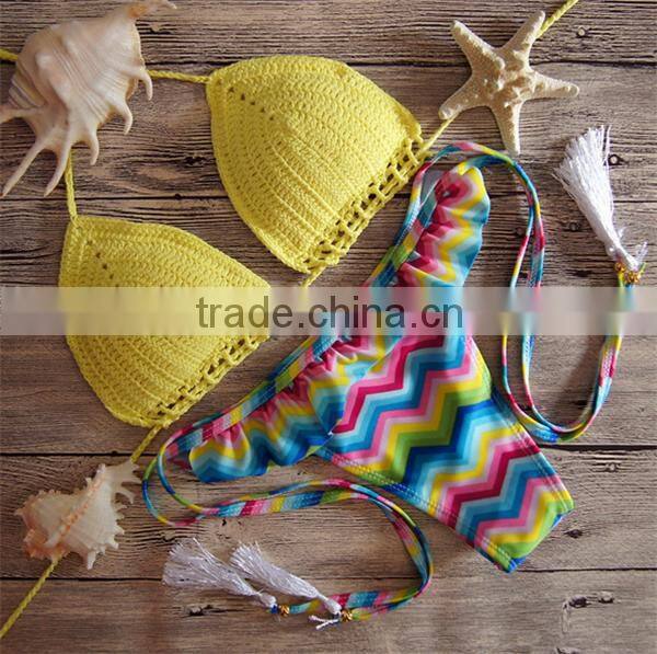 Women Summer Vintage Crochet Beach Bikini Set 2016 Hot Sale Sexy Push Up Padded Swimwear