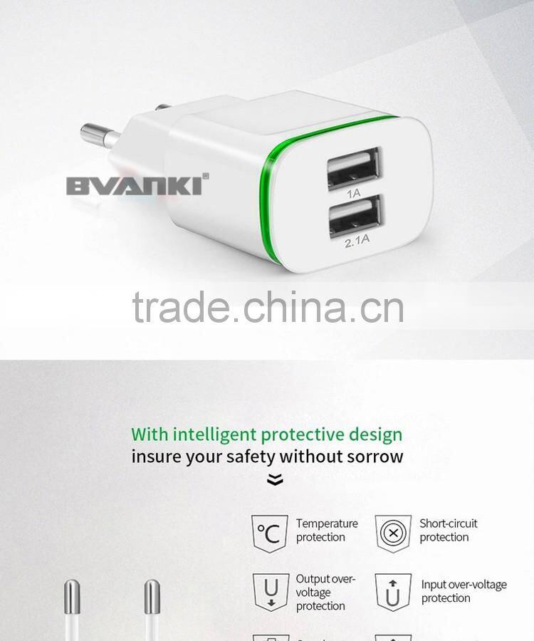 Universal 5V 2A EU AC Travel LED Light dual USB Wall Charger for iPhone 6 6S for Samsung Galaxy S5 S6 S7 Cell Phones Adapter