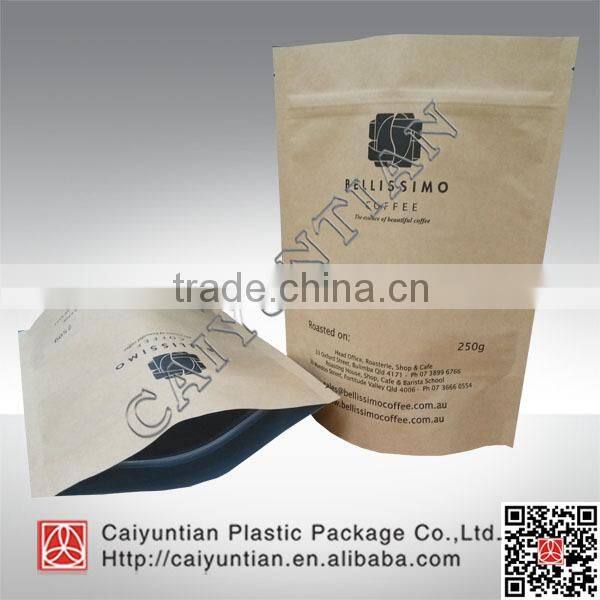 Aluminum valve coffee bag eight side sealing stand up coffee pouch with zipper and your design printing