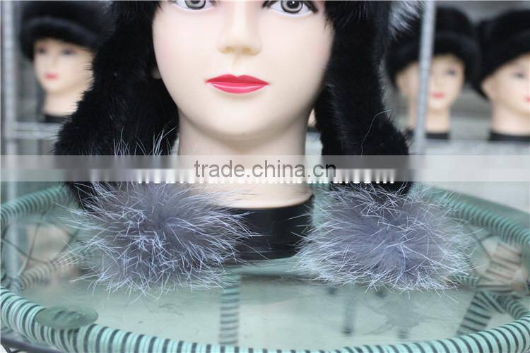 Women Winter Fur Hats Real Silver Fox Fur Pompom Mink Fur Hat With Ear Flap
