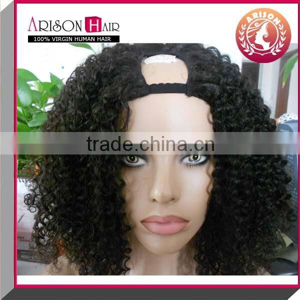 Alibaba Express Unprocessed Brazilian Hair Density 100% Lace Front Kinky Curly U Part Wig