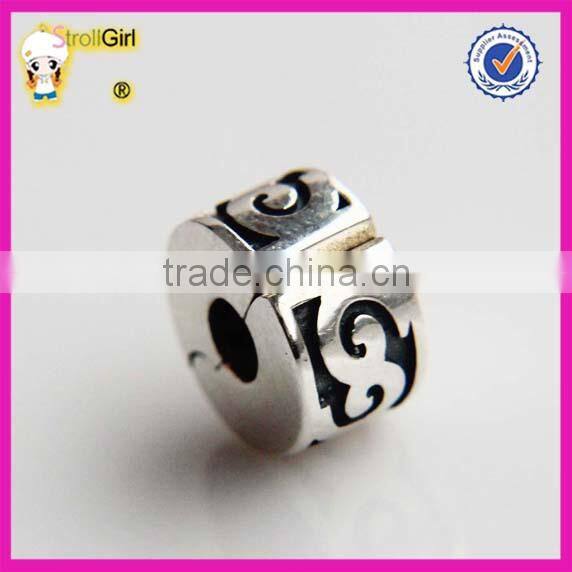 Heart Charm with clear stone 925 sterling silver Clasp stopper Beads