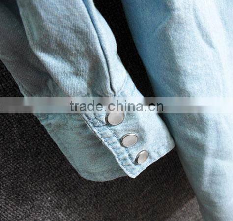 ladies cotton polo collar skirt solid color long sleeve jean blouse