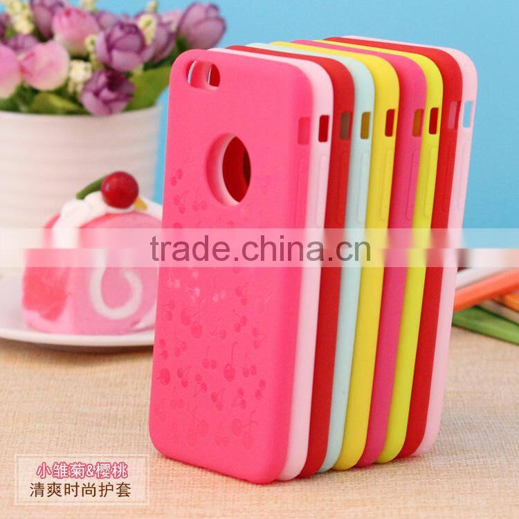 Ultra Thin Soft TPU Material with Cherry and Daisy Emboss Pattern Multi Color 360 Protective Back Cover for Iphone6 6plus