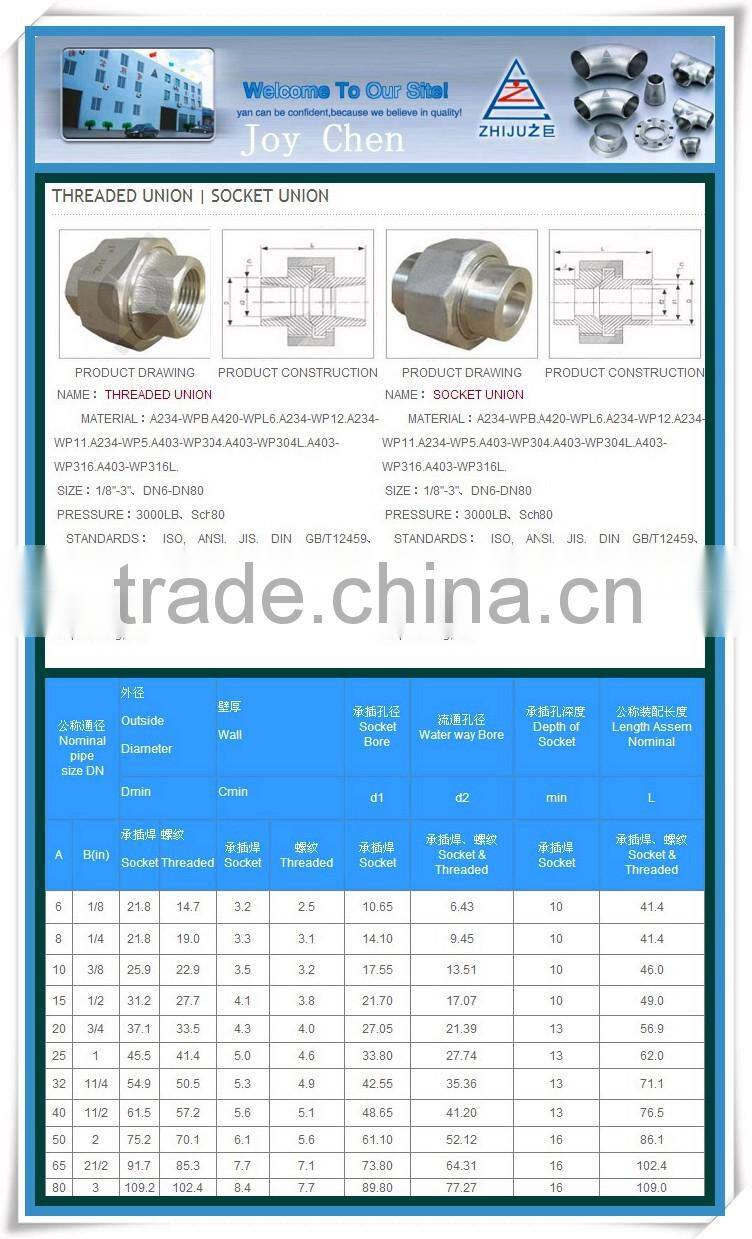 1/2 " NPT Thread Fittings Stainless Steel 316 Socket Union