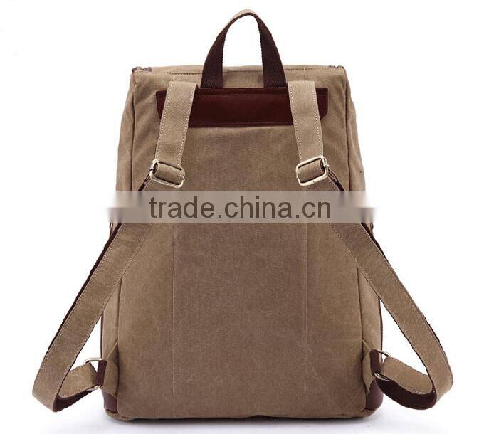 High Quality Brown Canvas Teens Double Shoulder Backpack for Travel
