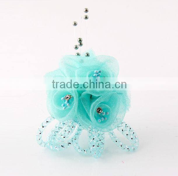 2013 New design wholesale DIY three small roses beaded pectoral flower fabric flowers H-104