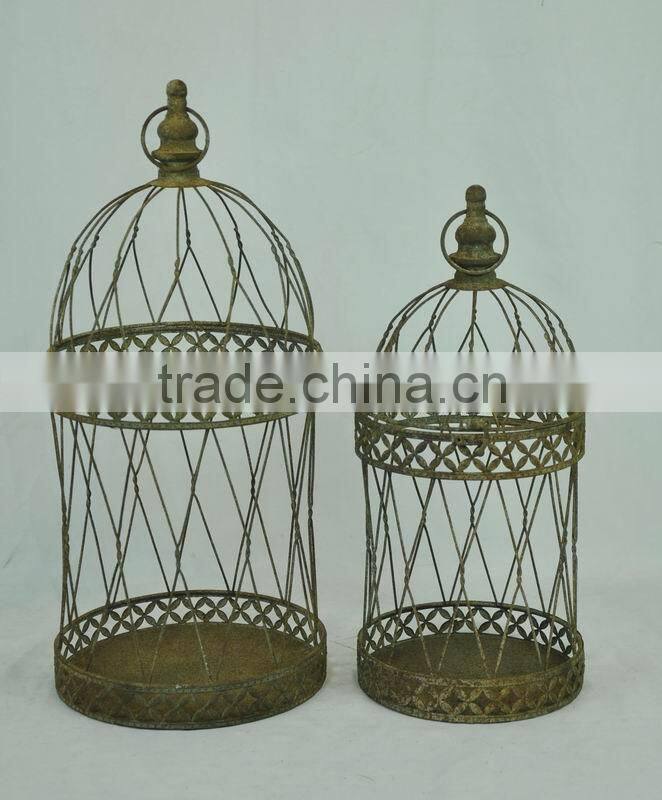 14A389MCE Rustic gold metal wire bird cages, cage for plants stand