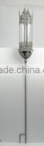 100046F- pillar metal candle lantern w/stick