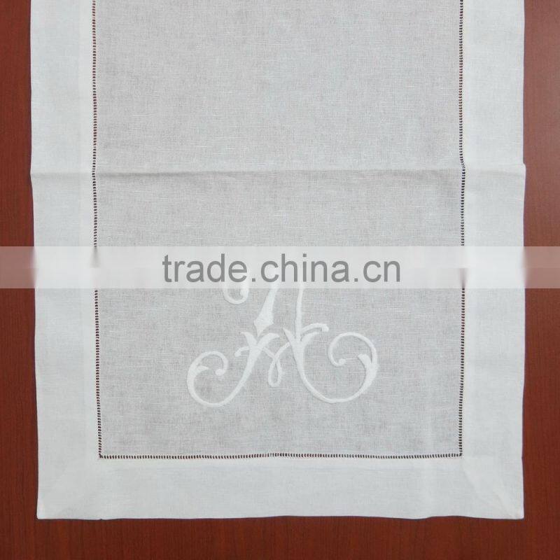 Monogram white linen table runner