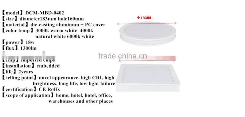 Top quality high-end led panel light factory price CE ROHS LED panel light 18W