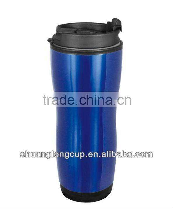 clear plastic double wall mug blue coffee mug flask printing