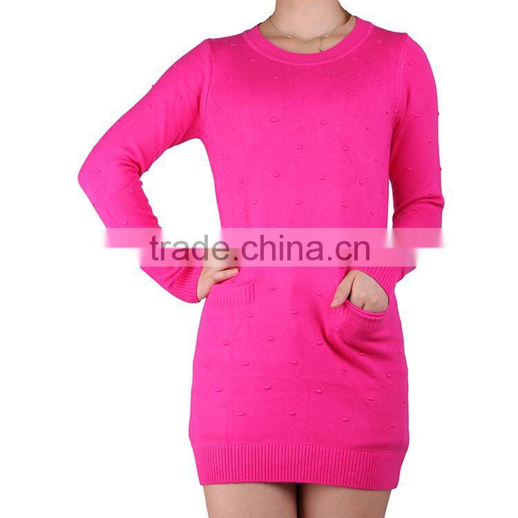 Hot sale 2015 latest pocket fashion women long sleeve pullovers loose tumper casual swerter knitwear