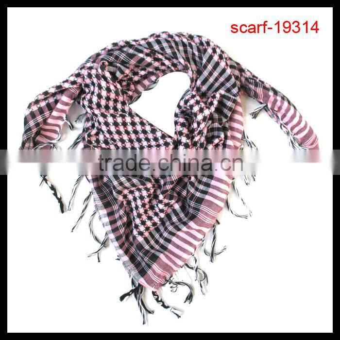 2014 lady polyester square tassel grid pattern scarf