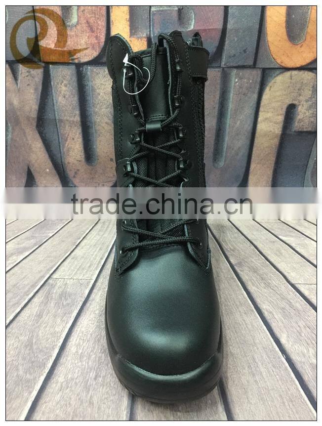 High ankle fashion genuine leather black military combat boots army safety shoes