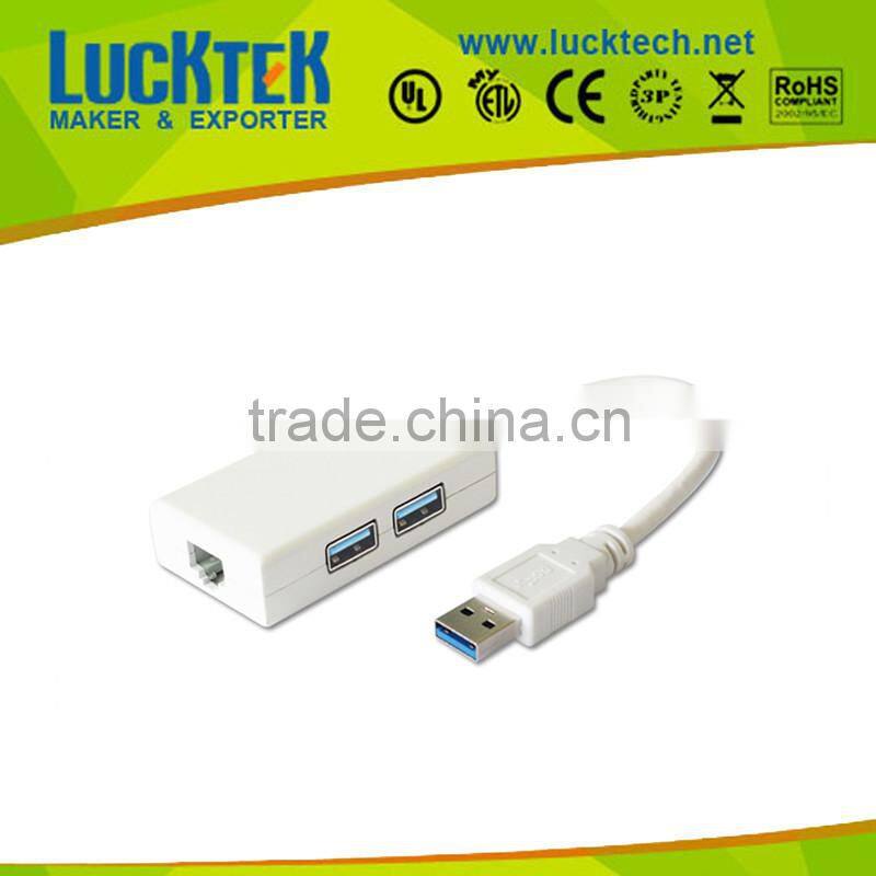 USB3.0 to Gigabit Lan + 2 Hubs Adapter ,white,high quality