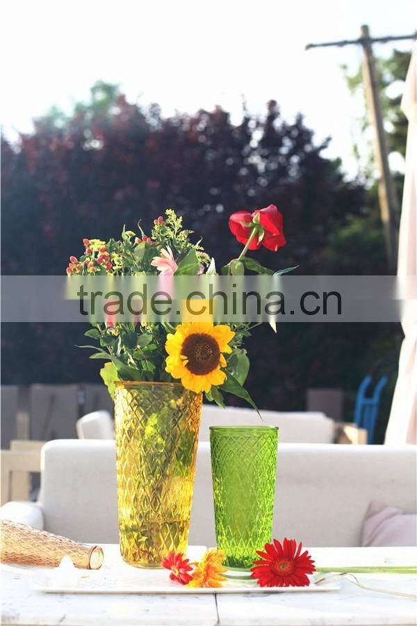 wholesale cheap tall colored clear glass vases for flower made in China