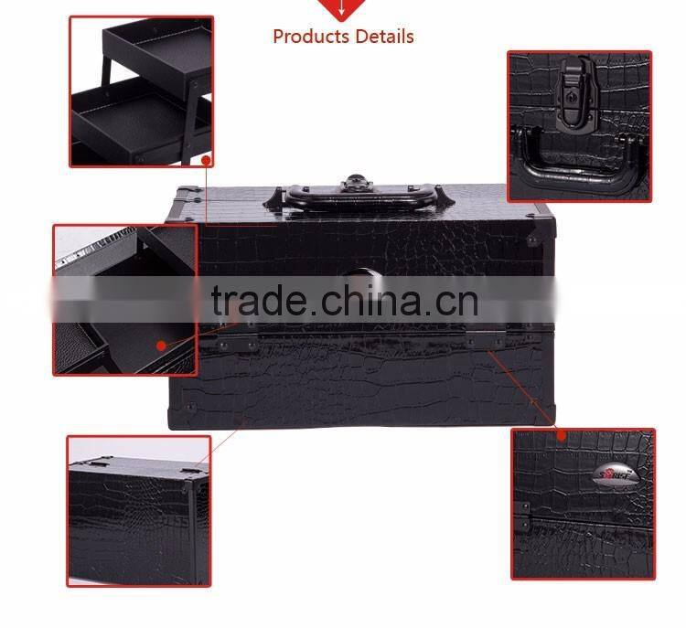 2016 elegant professional pvc leather makeup train case for cosmetic with lock