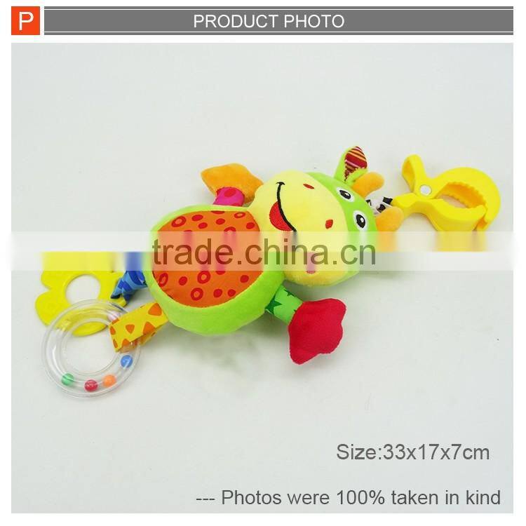 Super soft lovely plush cartoon animal baby bed rattle baby bell