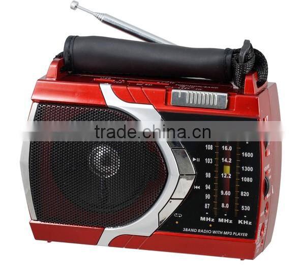 Rechargeable 3 band Radio, portable radio with flashlight, USB TF card MP3 player