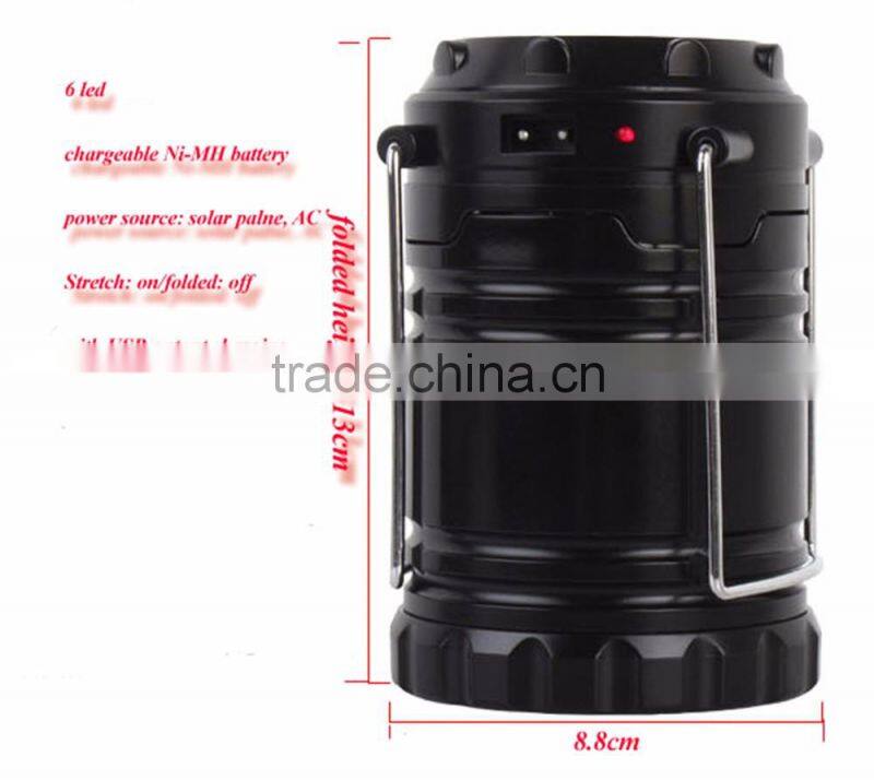 High Quality 6 LED Hand Lamp Rechargable Collapsible Solar Camping Lantern Tent Lights for Outdoor Lighting