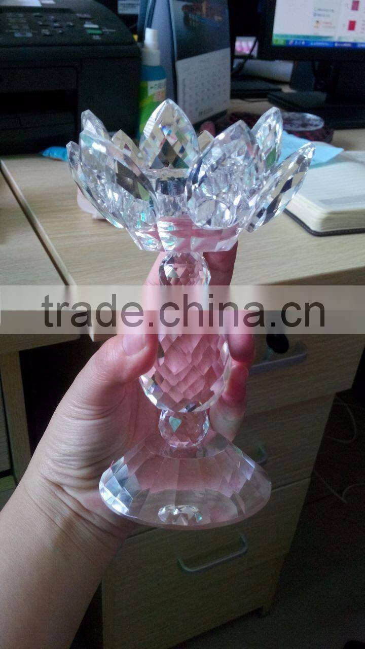 Crystal Clear Glass Lotus Flower With Candle Holder For Decoration