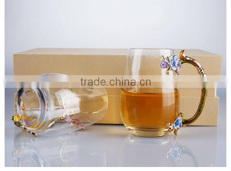 enamel gift pewter design flower model water glass gift