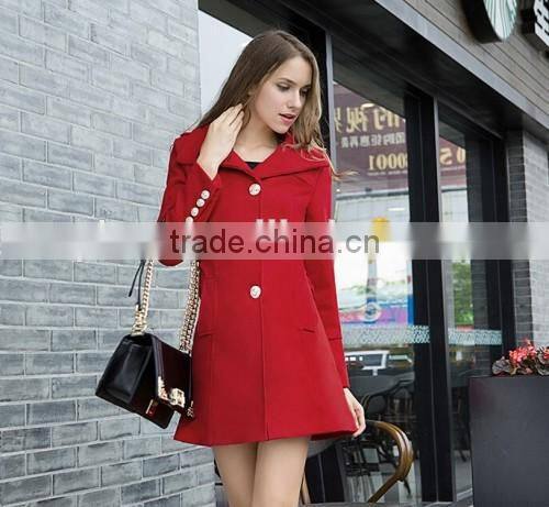 2015 New Style Woolen Europe Design Coat High Quality Casual Show Thin OEM Ladies Coat Model