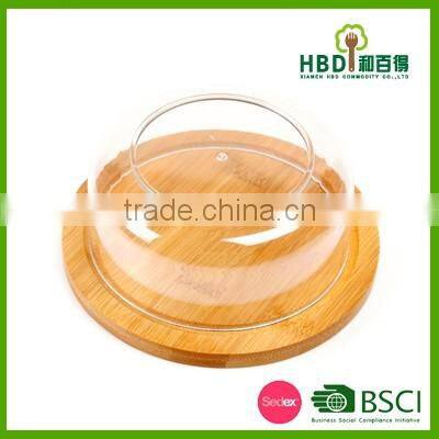New hot selling plastic cheese dome cake dome with bamboo base
