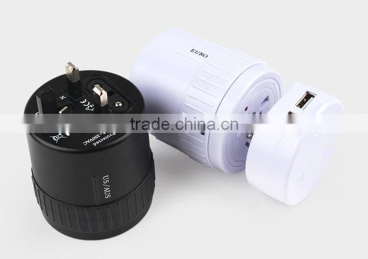 360-Degree Rotating 2 usb Universal Travel Adapter with Zipper Pouch Bag