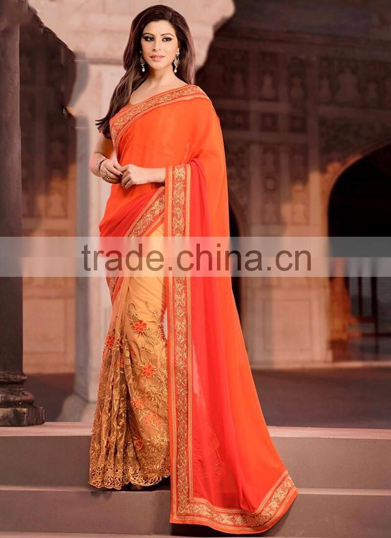 Blue Chiffon On Net Saree