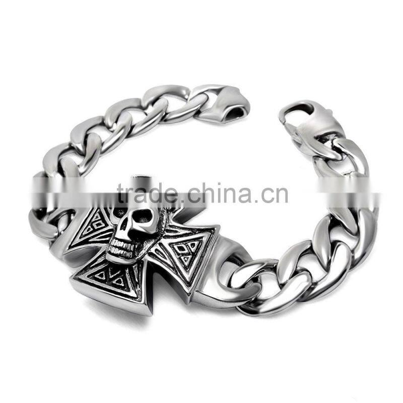 China factory religious cross stainless steel beads bracelets, elastic sideways stainless steel cross beads bracelets (QS-052)