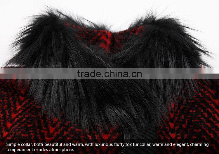 Women's Fox Collar Real Wool Fur Coat Thick Warm Winter Overcoat