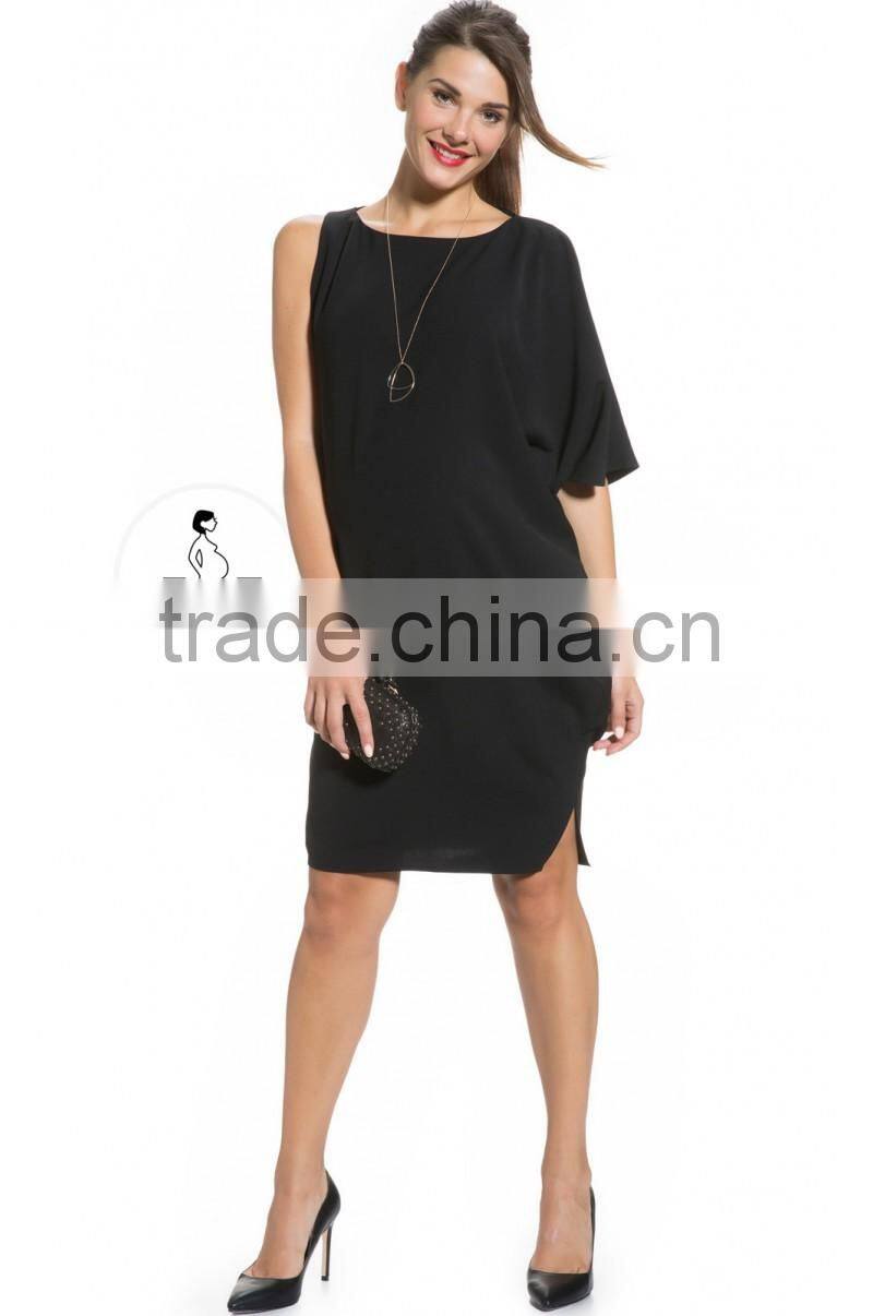 DRAPE SLEEVE MATERNITY DRESS IN BLACK maternity clothes,one shoulder maternity clothing, preganet dress