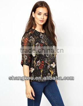 2013 high fashion design women summer chiffon blouse&tops chiffon printed blouse&top elegant with round neck zhk 77