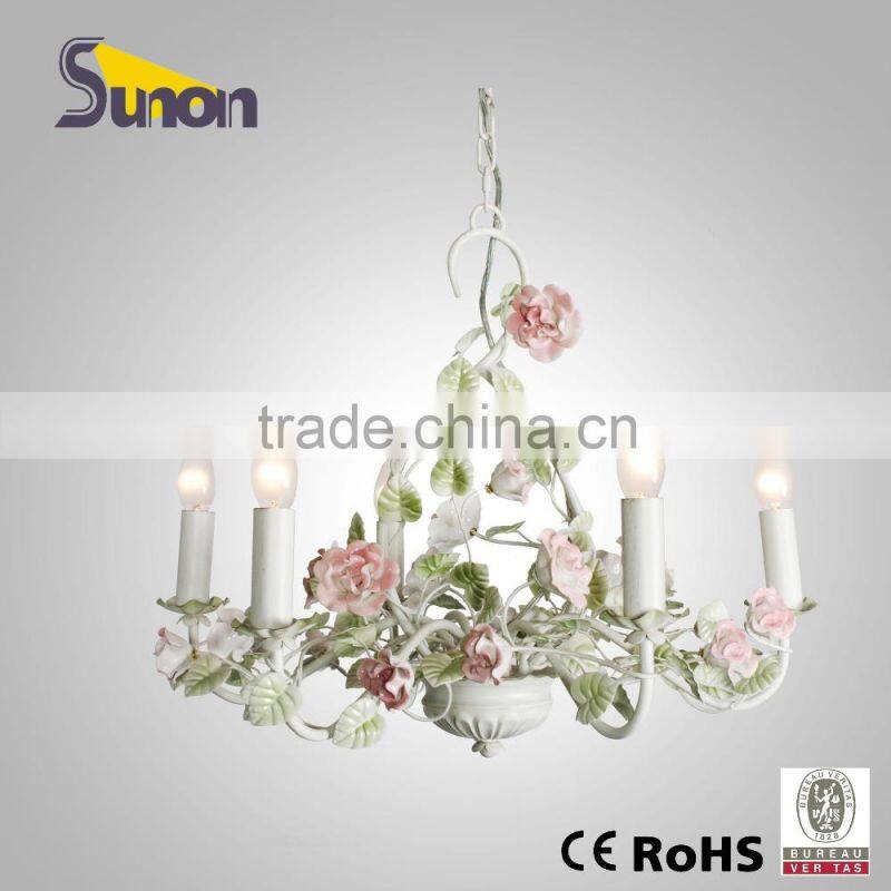 pearl green leaf and pink flower wrought Iron factory price decorative chandelier SD0852-8