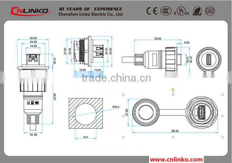 Good service high quality Hot Sale Usb Connector 3.0 usb connector ip67 usb 3.0 female connector With Female Socket